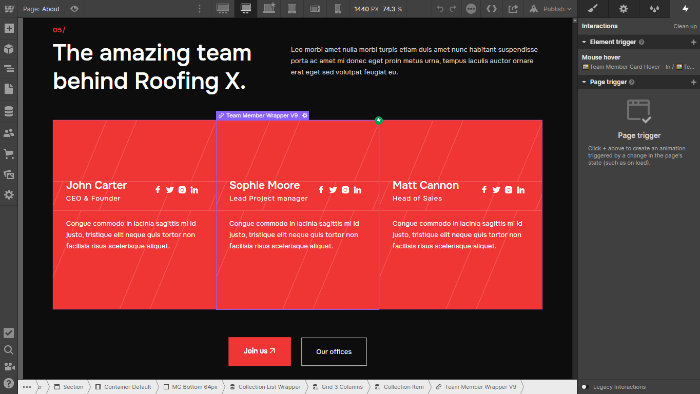 Roofing X - Webflow Template And Ui Kit Animations